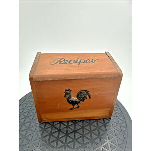 Vintage Wooden Recipes Box W/ 3D Rooster on Front in Original Box JAPAN